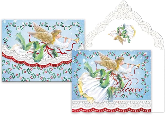 Poster Foundry Christmas Holiday Angel Portfolio Boxed Note Cards by Carol Wilson. 10 embossed 4x5 Die-Cut Notecards and Matching Envelopes in Decorative Gift Box with Magnetic Flap. NCPX2601