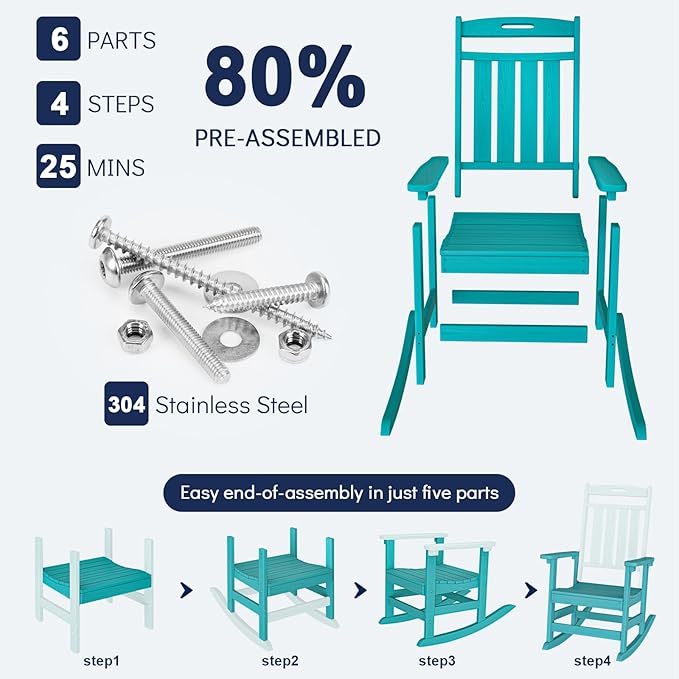 Plawdlik Oversized Outdoor Rocking Chair - All-Weather Resistant,HDPE Heavy Duty Patio Rockers with High Back - Perfect for Porch, Lawn, Garden, Modern Style,Aruba