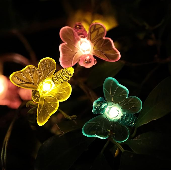 Solar Butterfly String Lights, 16 Ft 32 Warm White LED Outdoor Waterproof Butterfly Fairy String Lights for Garden Yard Outdoor Decorations