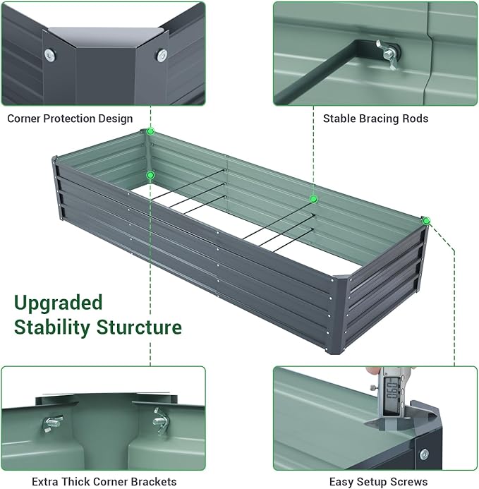 Ohuhu Metal Raised Garden Bed Outdoor 8x3x1.5 FT Reinforced Galvanized Rustproof Colored Steel Planter Boxes for Vegetables, Heavy Duty Raised Beds for Growing Flowers Herbs Succulents