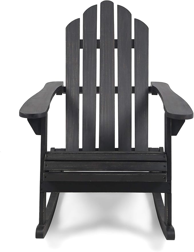 Christopher Knight Home Cara Outdoor Adirondack Acacia Wood Rocking Chair, Dark Gray Finish