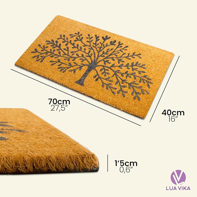 Coir Doormat, 16''x27.5'', Tree of Life, Outdoor Indoor Welcome Mat for Home Entrance