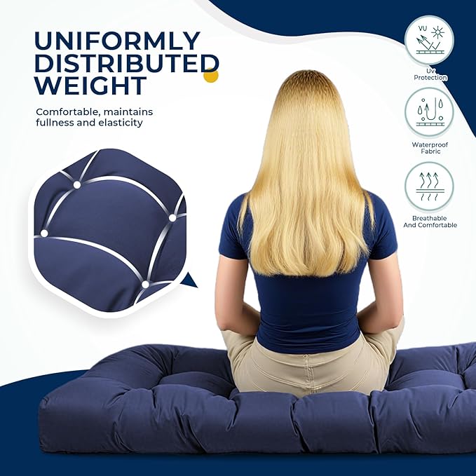Outdoor Chaise Lounge Chair Cushion Waterproof 74.4 x 22 x 4.7 Inches Lounge Chair Cushions Replacement for Outdoor Furniture with Ties and Pocket, Thickened Pool Lounge Chair Cushions, Blue