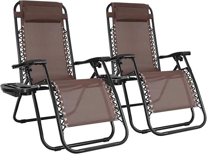 Flamaker Patio Zero Gravity Chair Outdoor Folding Lounge Chair Recliners Adjustable Lawn Lounge Chair with Pillow for Poolside, Yard and Camping (Brown)