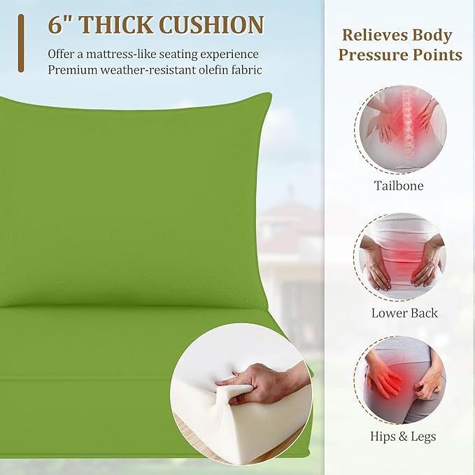 Outdoor Deep Seat Cushion Set, Fade Resistant Patio Chair Cushions, 24x24x6 Inch Patio Sofa Furniture Pad with Removable Cushion Covers (Pale Green, 24''Lx24''Wx6''H-1pcs Set)