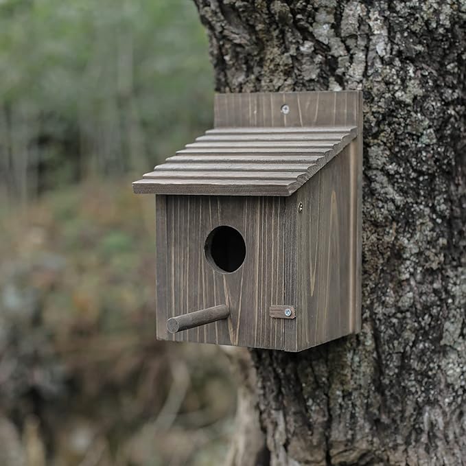 Weatherproof Bird House, Wooden Bird Houses for Outside with Pole, Durable Birdhouse for Finch, Bluebird, Cardinals, Hanging Birdhouse Garden Country Cottages