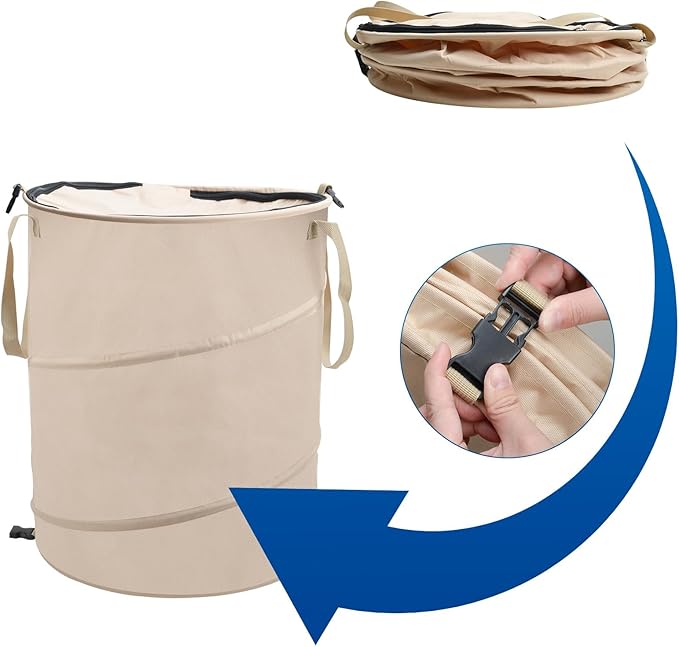 24 Gallons Collapsible Reusable Bags with Gloves, Camping Trash Can with Lid, Pop Up Garbage Can for Outdoor, Large Capacity Leaf Bags for Yard, Lawn, Reusable Garden Garbage Bag - Brown