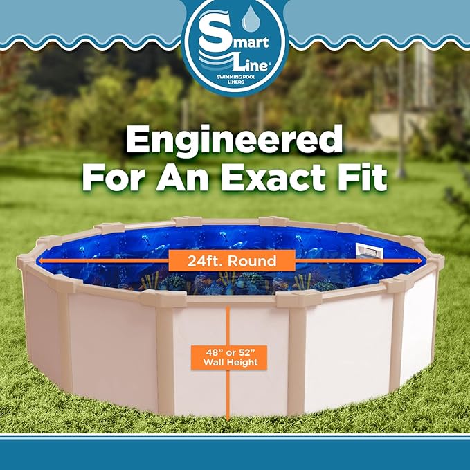 Smartline 24 ft Round Swimming Pool Liner | Antilles Dolphin | Overlap Style | 48-52 Inch Wall Height | 25 Gauge Heavy Duty Virgin Vinyl | Designed for Steel Sided Above Ground Pools