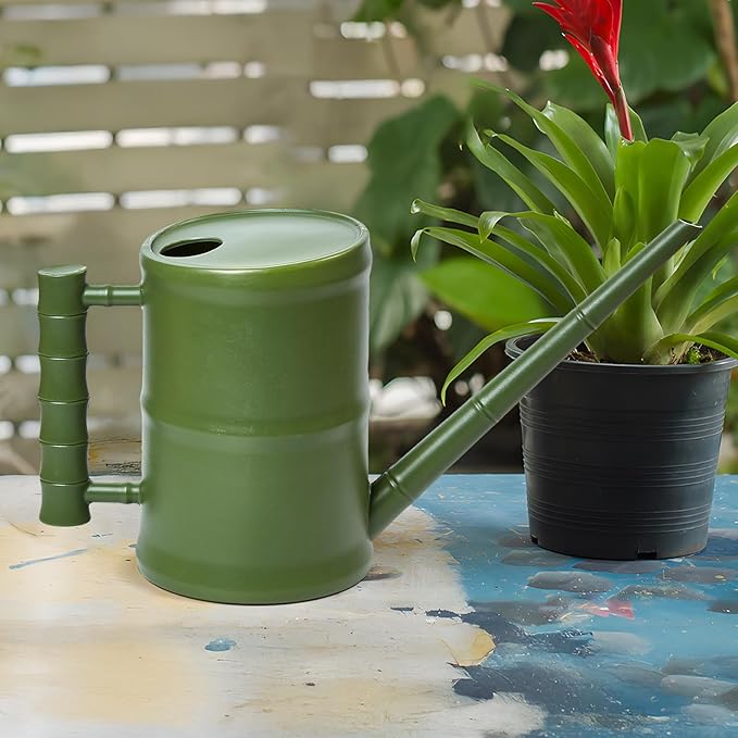 ZXJ Watering Can for Outdoor Indoor Plants - Small Plastic Home Garden - with Long Spout - Green - 64 Oz - 1/2 Gallon