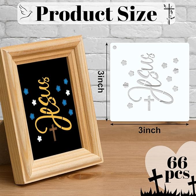 Marspark 66 Pcs Spring Easter Small Stencils for Crafts Reusable 3 Inch Stencils for Painting on Wood DIY Craft Paint Template for Wall Home Decor Card Rock Canvas Drawing Holiday (Jesus)