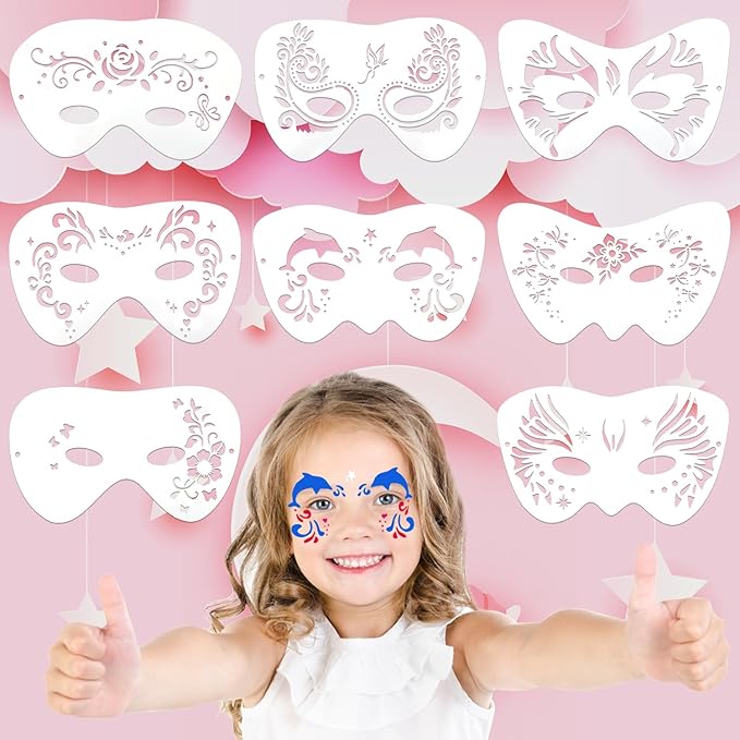8 PCS Face Stencils Reusable Face Tattoo & Body Makeup Painting Template for Drawing Mask Wood Wall DIY Home Decorations Party Supplies 7.9 x 4.7 Inch