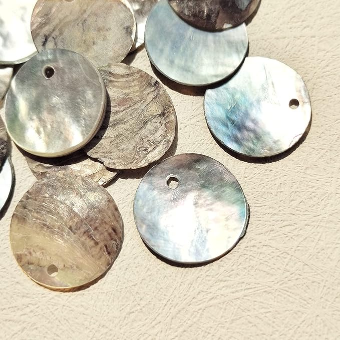 Firstmeet Shell Beads 65pcs Natural 20mm Flat Round Mussel Shell Coin Drop Charm Beads with Iridescent Back for Handcraft Jewelry Making(DIY-1023-Nature-20)