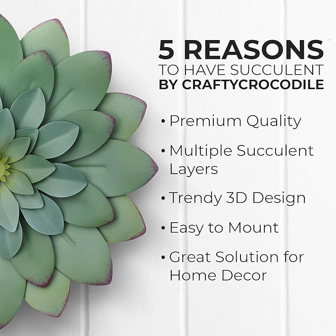 Everydecor Succulent Metal Flowers Wall Decor – Green, Hand Painted, 3D Flower Art Decoration for Living Room, Bedroom, Kitchen, Bathroom - Floral Decor for Indoor & Outdoor Use