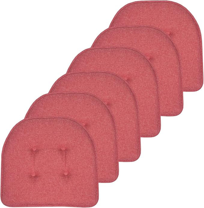 Sweet Home Collection Chair Cushion Memory Foam Pads Tufted Slip Non Skid Rubber Back U-Shaped 17" x 16" Seat Cover, 6 Count (Pack of 1), Peach