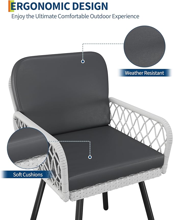GarveeLife 5 Piece Patio Dining Set, Outdoor All-Weather Wicker Furniture with Table, Patio Conversation Sets with Cushions for Balcony, Garden, Sunroom, Porch (4 Chairs+ Big Table)