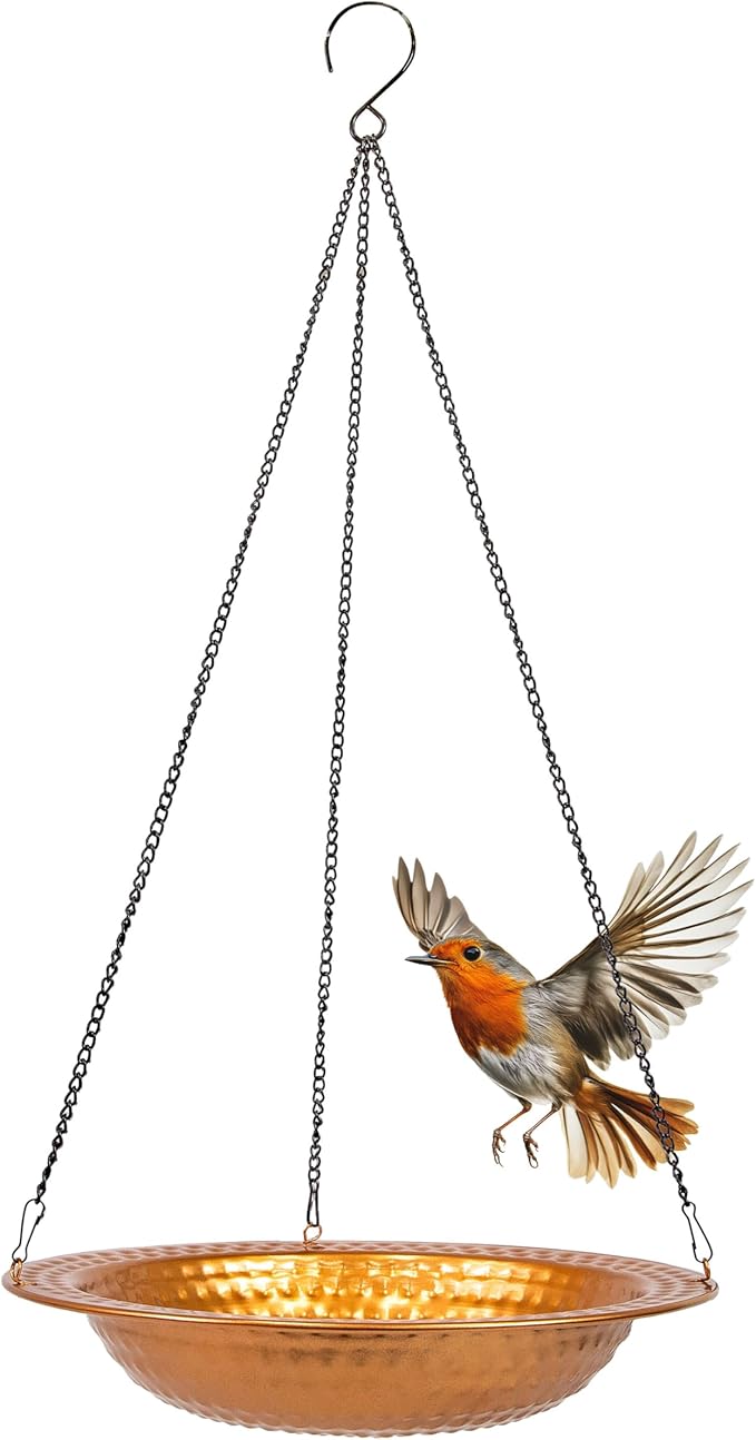 Sunnydaze Copper Bird Bath for Outdoors - Hanging Bird Bath for Outside - 12" Diameter