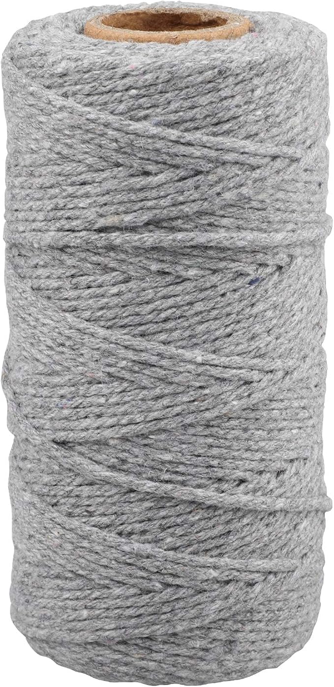 G2PLUS 328 Feet 2MM Natural Cotton String for Crafts,Gift Wrapping Twine,Arts & Crafts, Home Decor, Gift Packaging (Grey)