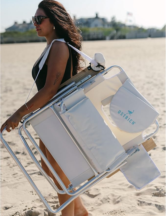 Ostrich 3-in-1 Chair For Relaxing, Beach For Arm Rest, Head Support, Adjustable Lumbar, Aluminum, Striped
