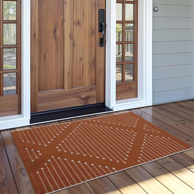 LIVEBOX Burnt Orange Entryway Rug, Washable Front Door Rug Cotton Blend Kitchen Rugs, Boho Woven Area Rug Throw Carpet for Layered Porch Halloween Decor Rugs (2.4' x 3.7')