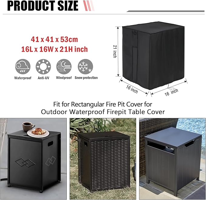 Outdoor Table Cover for 16 Inch Propane Tank Table 600D, Waterproof 20 lb Storage Box 16" x 16" x 21"or 16" x 16" x 22"