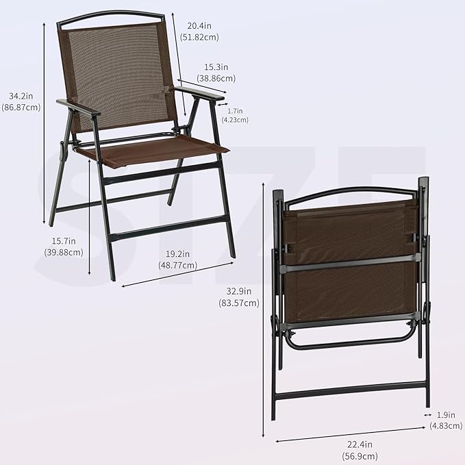 Outdoor Folding Patio Dining Chairs Set of 4 With Armrest Heavy-Duty Lightweight Protable Foldable Patio Sling Chair for Garden Lawn Poolside Backyard Deck Bistro Balcony Sillas Furnitures(4, brown)