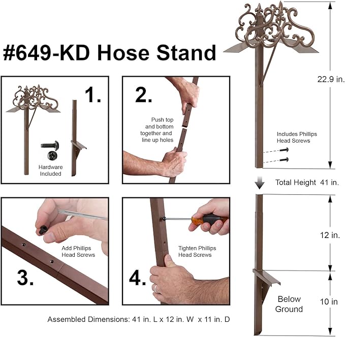 Liberty Garden 649-KD Hyde Park Decorative Metal Garden Hose Stand, Holds 125-Feet of 5/8-Inch Hose, 41-Inch height - Bronze