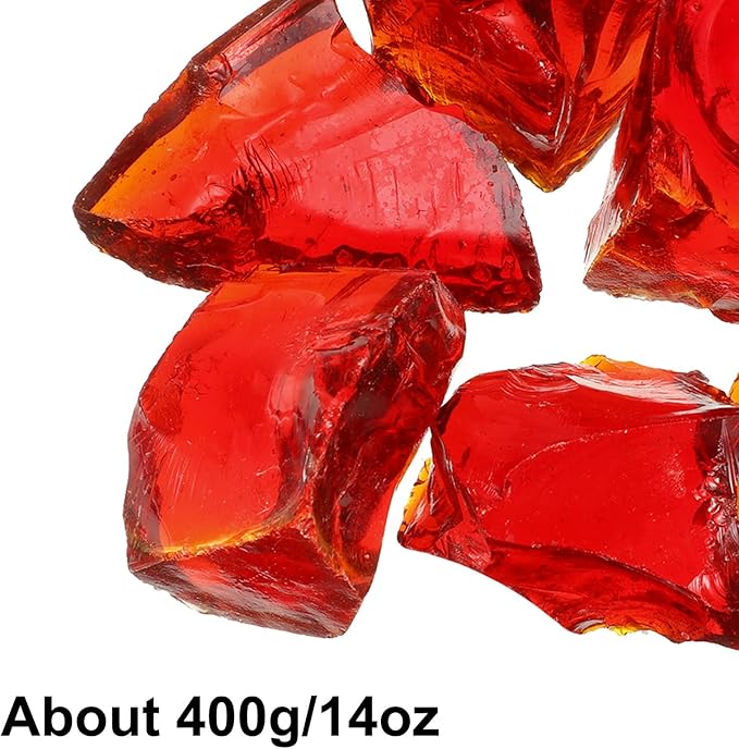 uxcell Fire Glass for Fire Pit, 5-8cm(2"-3.1") High Luster Reflective Glass Rocks for Natural or Propane Fireplace, Safe for Outdoors and Indoors Fire Pit Glass, Red, 400g/14oz