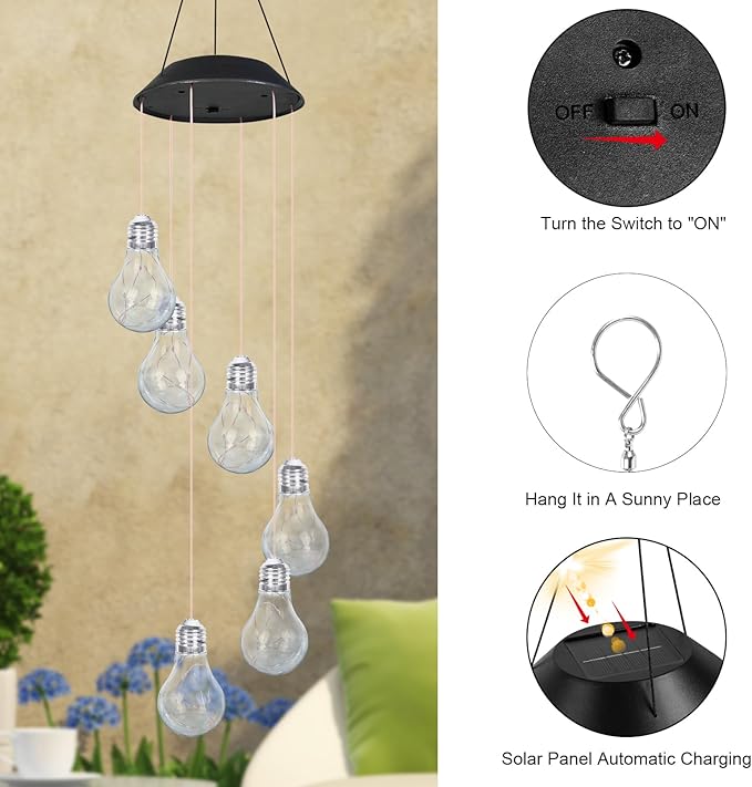 YHmall Colorful Solar Wind Chimes for Outside, Hanging Lights for Women Grandma Mom Birthday, Christmas Decor for Outdoor Garden Balcony Bedroom Yard
