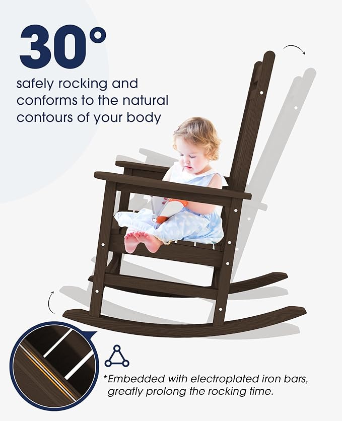 KINGYES Oversized Outdoor Rocking Chair Set of 2, All-Weather Patio Rocking Chairs for Porch, HDPE Outdoor Patio Rockers with High Back & Wide Seat for Garden, Lawn, Coffee