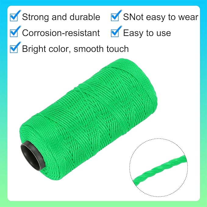 MECCANIXITY Nylon String 3 Strands Twisted Mason Line 1.5mm x 218 Yards Nylon Twine String for DIY Projects, Home Improvement, Gardening, Gift Wrapping, Christmas Party Supplies, Fruit Green