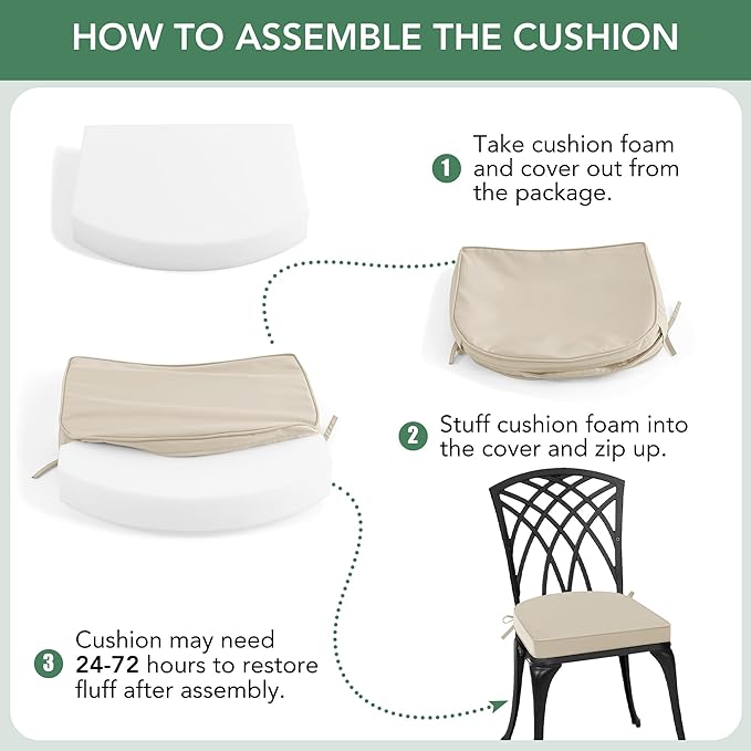 Outdoor Chair Cushions Set of 2: Waterproof & Fade Resistant Patio Furniture Cushions - 18.5 x 16 x 2 Inch Non Slip Round Corner Seat Cushion Pads with Removable Cover for Garden Yard Lawn, Cream