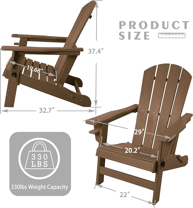 Kozyard Folding Adirondack Chair, Patio Outdoor Chairs, HDPE Plastic Resin Deck Chair, Painted Weather Resistant, for Deck, Garden, Backyard & Lawn Furniture, Fire Pit, Porch Seating (Taupe)