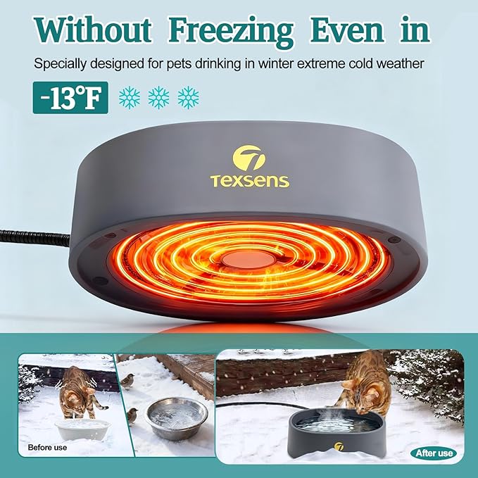 Heated Water Bowl for Large Dogs - 0.93 Gallon/118 OZ - Outdoor Pet Thermal Bowl with Chew-Proof Cord - Provides Drinkable Water in Winter - Suitable for Multi-Pets, & Cats, Chickens, Birds