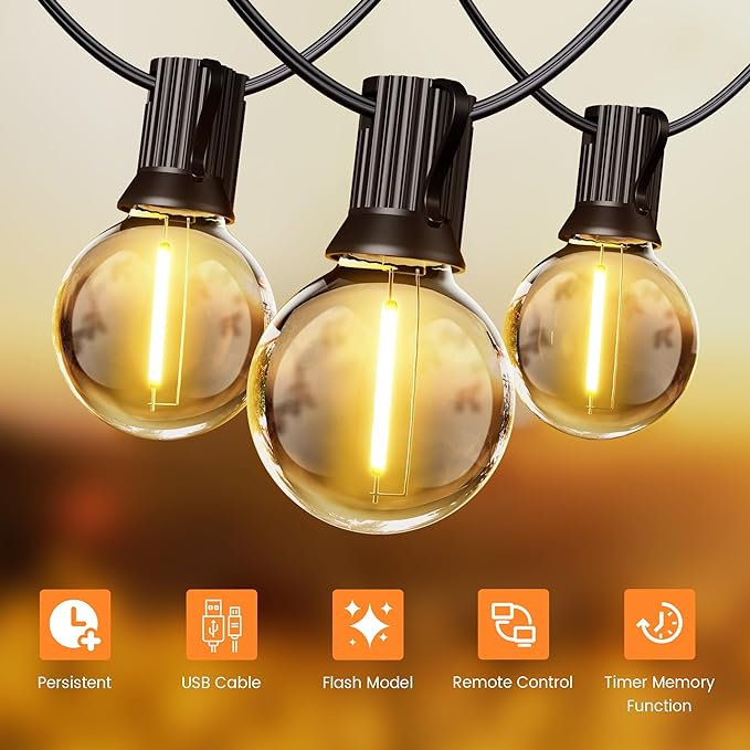 OHLUX 30FT Solar Globe String Lights Outdoor,Waterproof Solar G40 Patio Lights With Remote, 17 Shatterproof LED Filament Bulbs, 2200K Soft White,Dimmable Outside Edison Hanging Light for Backyard Deck