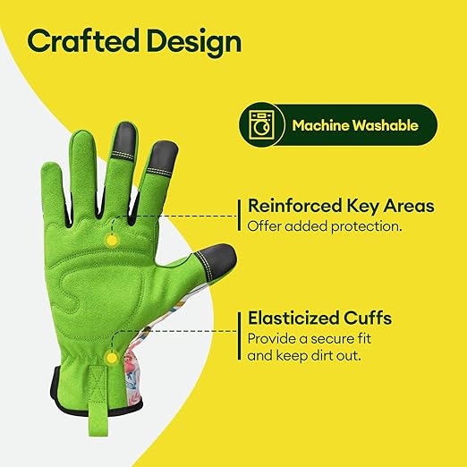 Gardening Gloves for Women, Breathable Leather Work Gloves, Thorn-Proof Gardening Gifts, Touchscreen Compatible, Protective Work for Digging, Planting, Pruning, Large Size, Green & White