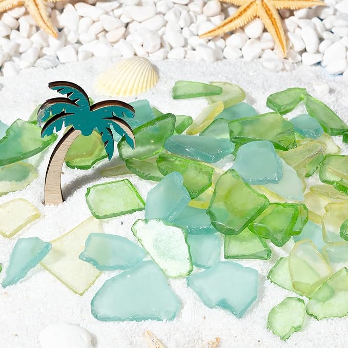 Jetec Sea Glass for Crafts Pieces Decor 11 oz Flat Frosted Sea Glass Vase Filler Crushed for Beach Wedding Party Decor Home Aquarium DIY Craft Supplies(Green, Yellow, Blue)