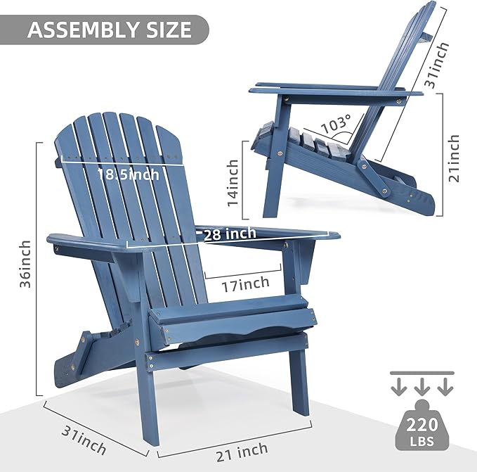 SoliWood Outdoor Wooden Folding Adirondack Chair Set of 6 with Pre-Assembled BackRest, Wood Patio Chair for Garden Backyard Porch Pool Deck Firepit