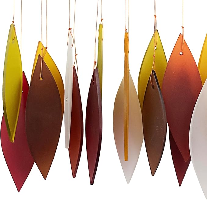 Blue Handworks Fall Leaves Glass & Driftwood Chime, Sandblasted Glass and Found Wood Handcrafted Wind Chime
