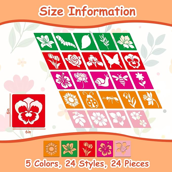 24 Pcs Stencils Spring Themed Sidewalk Chalk Stencils Outdoor Stencil for Painting Simple Style Cute Template 6 Inches