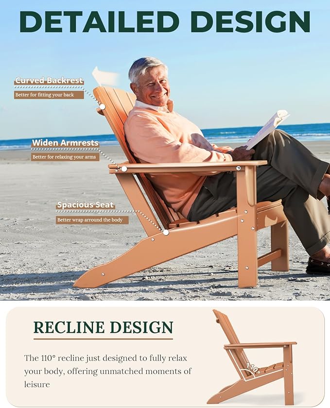 BRIOPAWS Adirondack-Chairs-Set of 4 | Fire Pit Chair | Oversized | HDPE Plastic | Weather Resistant | for Deck Outdoor Poolside Campfire | Teak