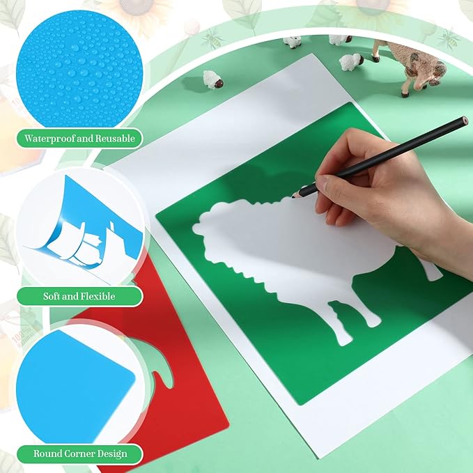 24 Pcs Farm Theme Stencil Set 8 x 8 Inch Plastic Drawing Painting Stencil Templates Animals Farmer House Stencils Reusable for Kids Painting on Wood Paper Scrapbook Wedding DIY Art Crafts