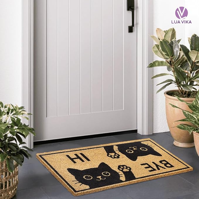 Coir Doormat Outdoor Entrance - Hi Bye Cat - 17"x30" - Funny Door mats Outside - Welcome mat Funny - Indoor/Outdoor Doormat