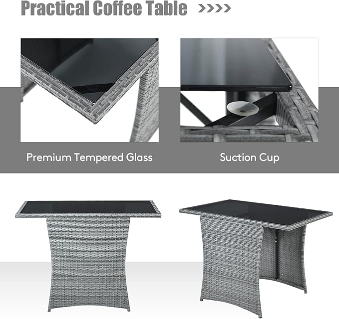 Tangkula 3 Pieces Patio Dining Set, Patiojoy Space-Saving PE Rattan Bistro Set with Tempered Glass Top Table and Cushioned Chairs, Outdoor Conversation Set for Garden, Backyard, Poolside, Porch (Red)