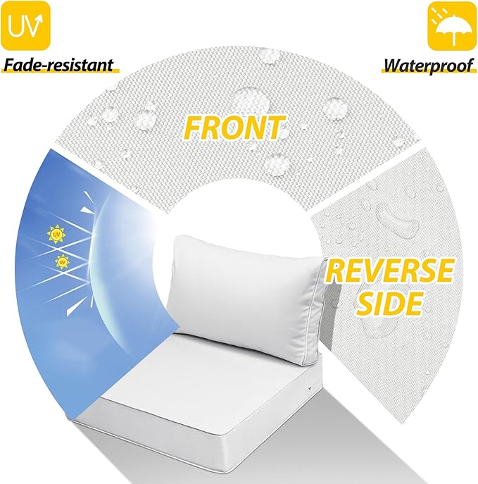 AAAAAcessories Outdoor Seat Cushions for Chairs, Fade-Resistant, Waterproof Patio Furniture Replacement Cushions, 25.5" x 25.5" x 5" + 25.5" x 13.5", Creamy White