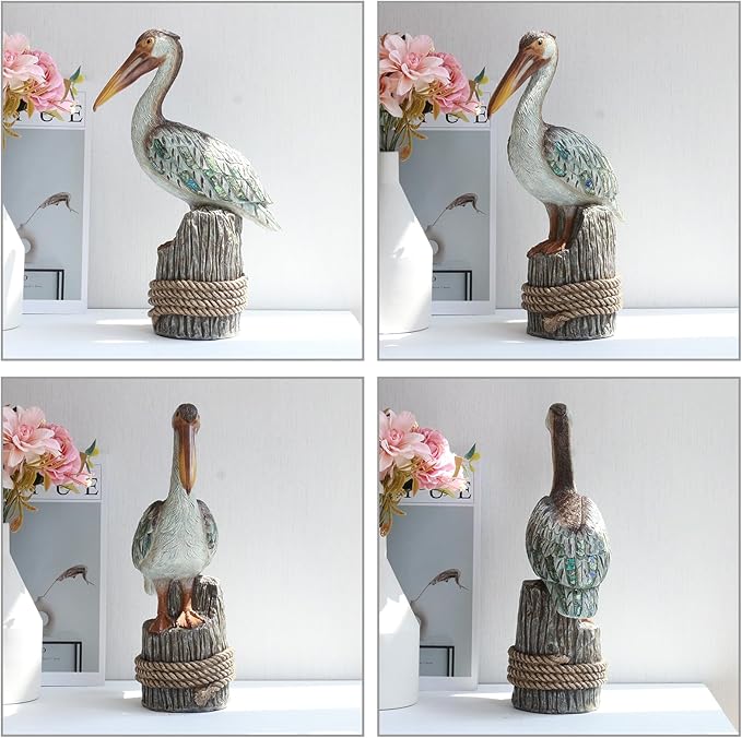 Lukitas Standing Pelican Statue and Sculpture Decor, Nautical Coastal Beach Bird Figurine, Creative Decorative Ornament for Home Garden Yard Lawn Outdoor, Resin 14''