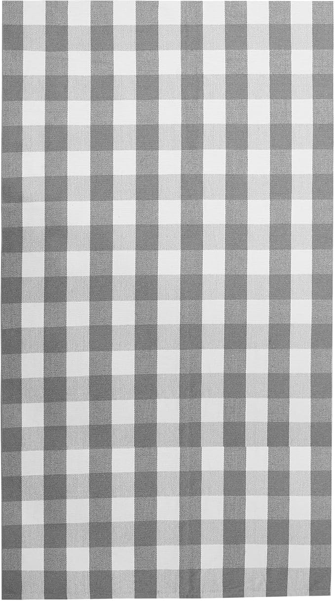 IOHOUZE Buffalo Plaid Rug 5x7 Ft Indoor Outdoor Rug, Washable Rugs for Living Room, Spring Summer Welcome Mats Outdoor, Cotton Area Rug for Farmhouse/Entryway/Home Entrance, Grey White