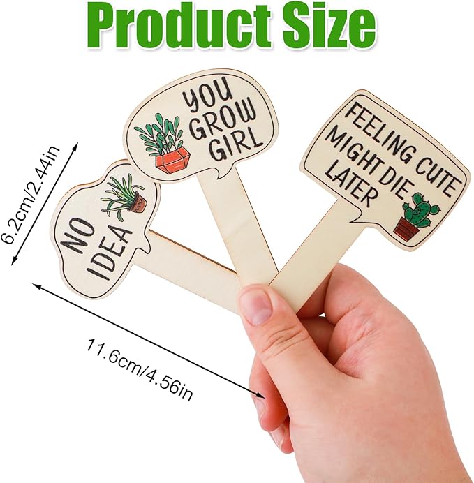 15pcs Garden Plant Markers, Wooden Plant Labels Tab Funny Plant Signs with Stake, Interesting Words & Cute Patterns Garden Tags Labels for Outdoor Indoor Patio Supplies Novelty Gifts