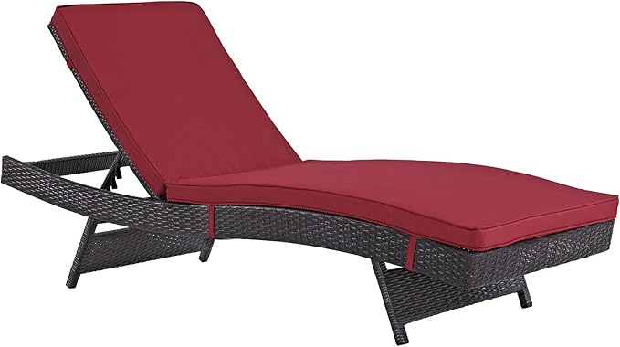 Modway Convene Wicker Rattan Outdoor Patio Chaise Lounge Chair in Espresso Red