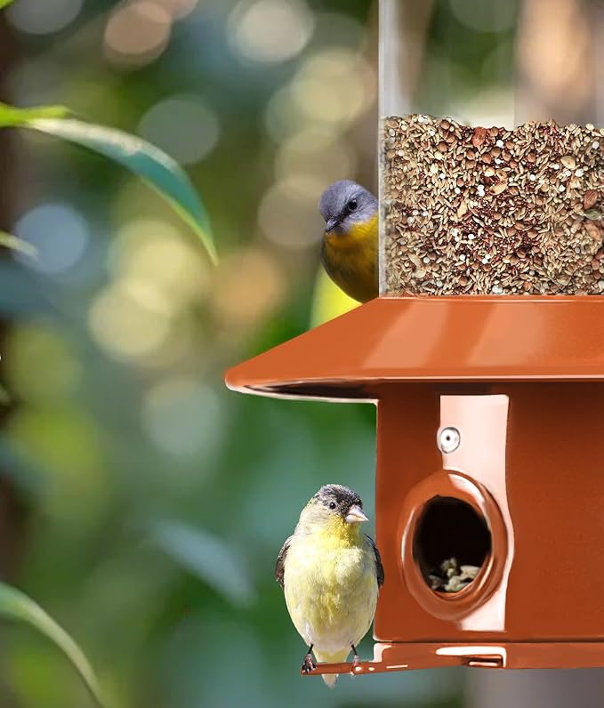 Squirrel Proof Bird Feeders for Outdoor: 4.8LB Large Capacity Hanging Bird Feeder, Weight-Activated Mechanism Wild Bird Feeders, Chew-Proof Metal Birdfeeder for Finch Cardinal Chickadee