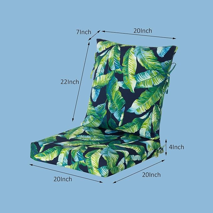 COZYVIDA Outdoor Dining Chair Cushion, Set of 2, 20" x 42",C0 Water-Resistant Breathable Polyester, UV-Resistant 1000+ Hrs, 30D Foam with Recycled Fiber Fill, YKK Zippers,Tropical Leaf